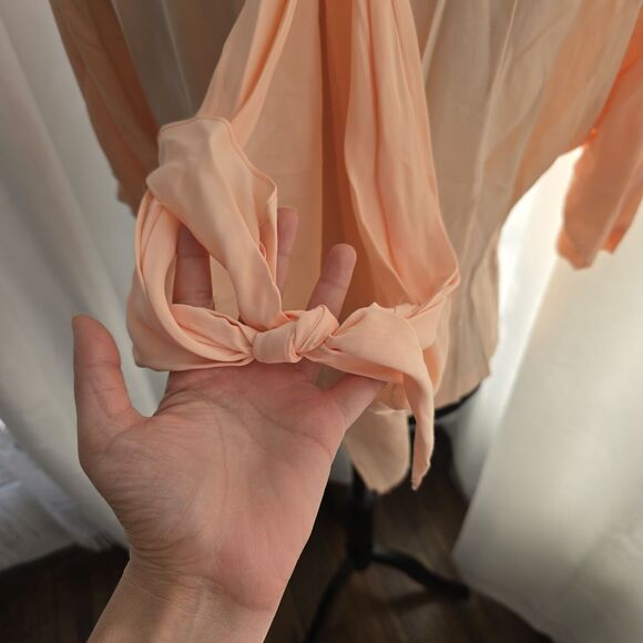 Vintage Deadstock Blouse Top Matching Headscarf 70s Sz 12 Womens Peach Cottage - Picture 6 of 11
